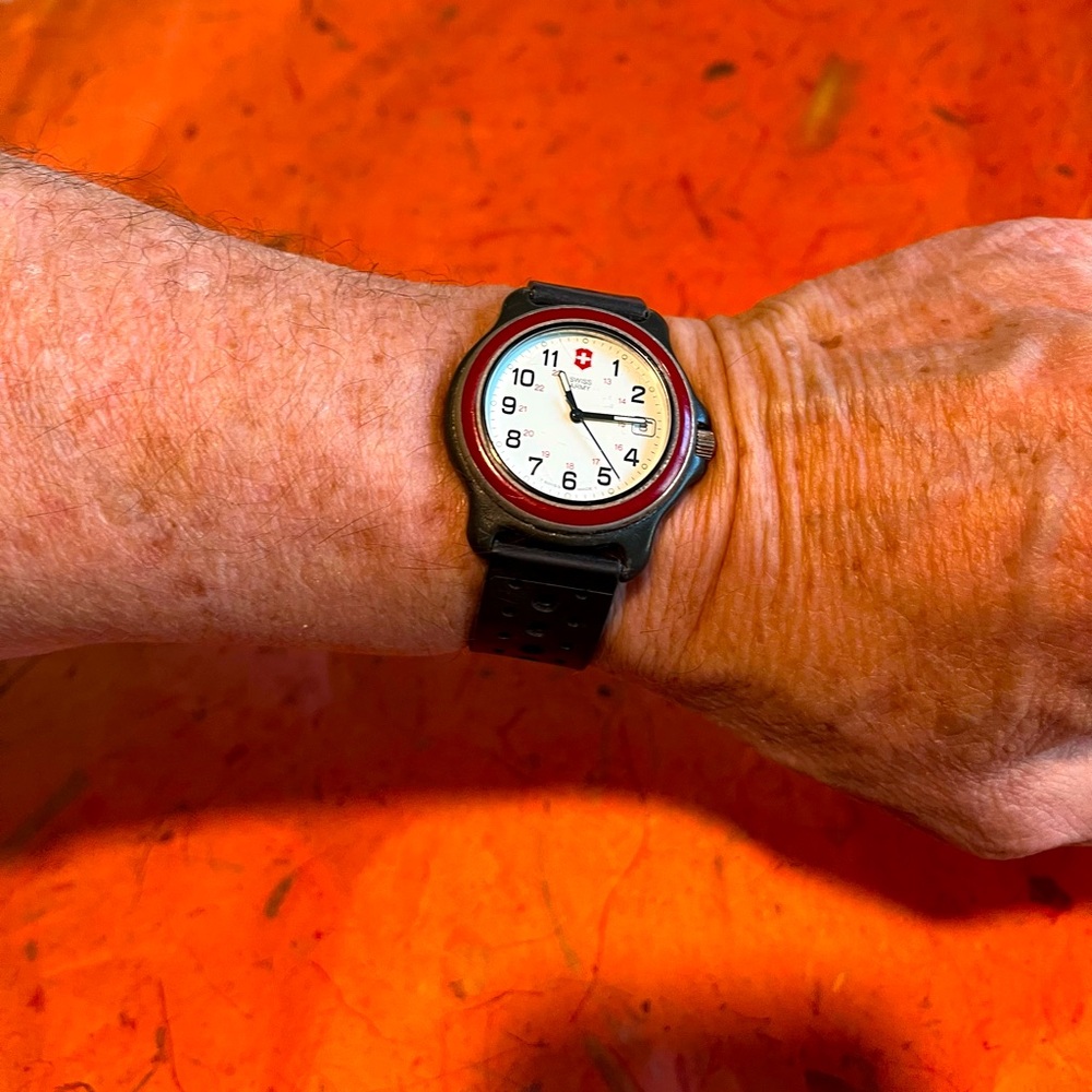 Red Bezel Analog Watch with Black Strap Vintage